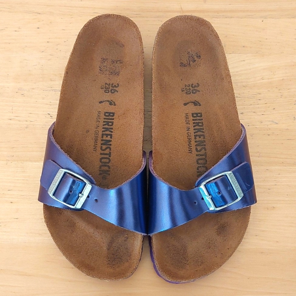 Birkenstock Metallic Purple Leather Sandals